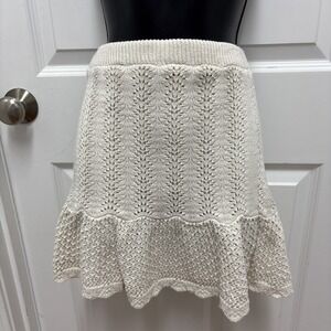 Freshman 1996 Knit Ivory Crochet Boho Flare Mini‎ Skirt - Size Large